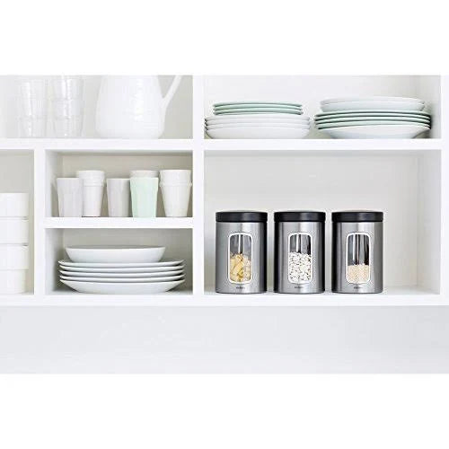 3-Piece Window Canister Set, 1.4-Liter, Matte Steel with Black Lid R171