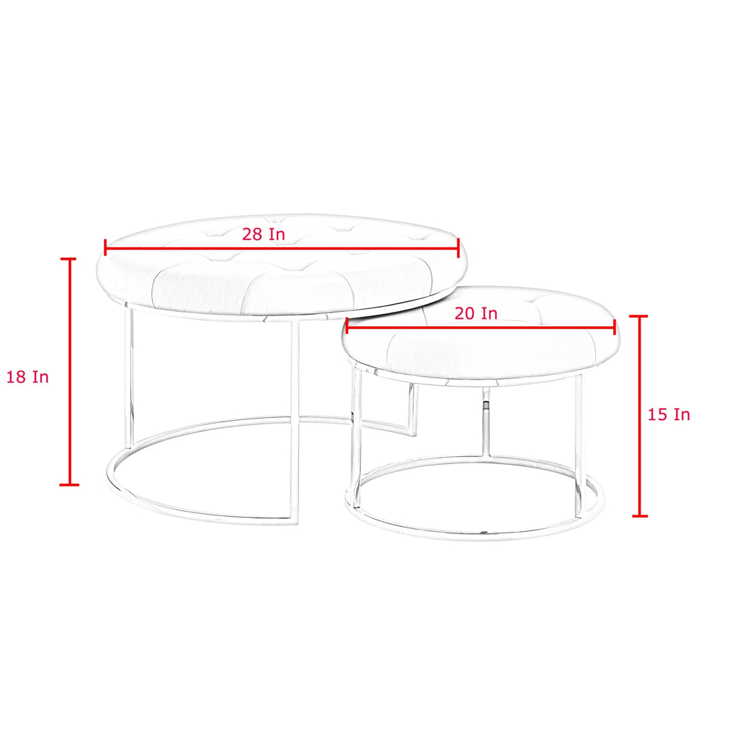 Grey Leather PU Upholstered Ottoman Set of 2 J32240