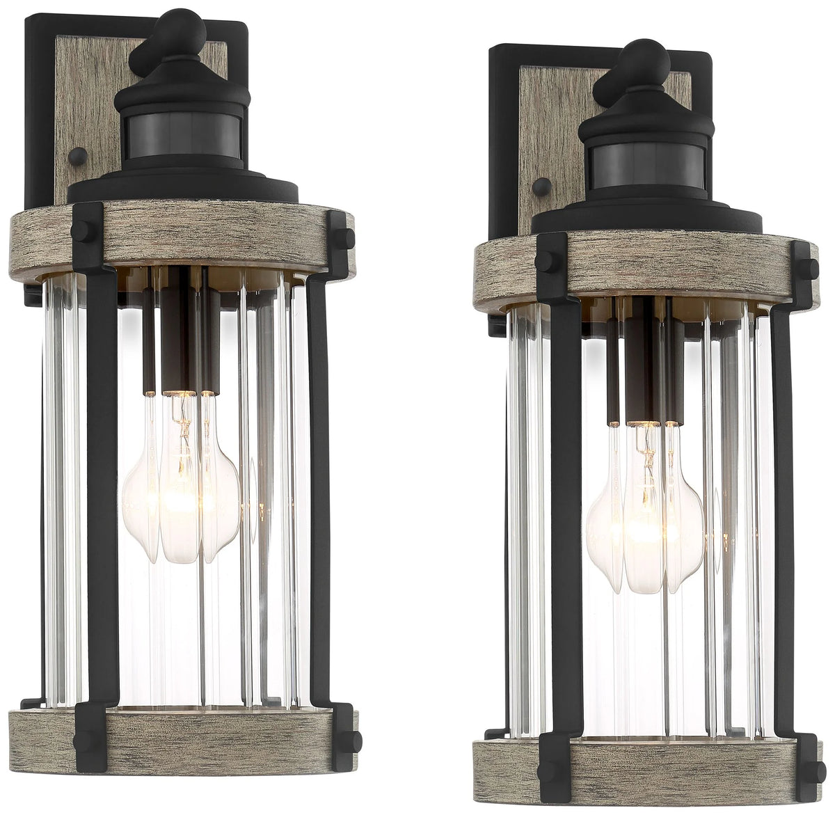 Set of 2 Gray Black Motion Sensor Dusk to Dawn Outdoor Wall Light W16274