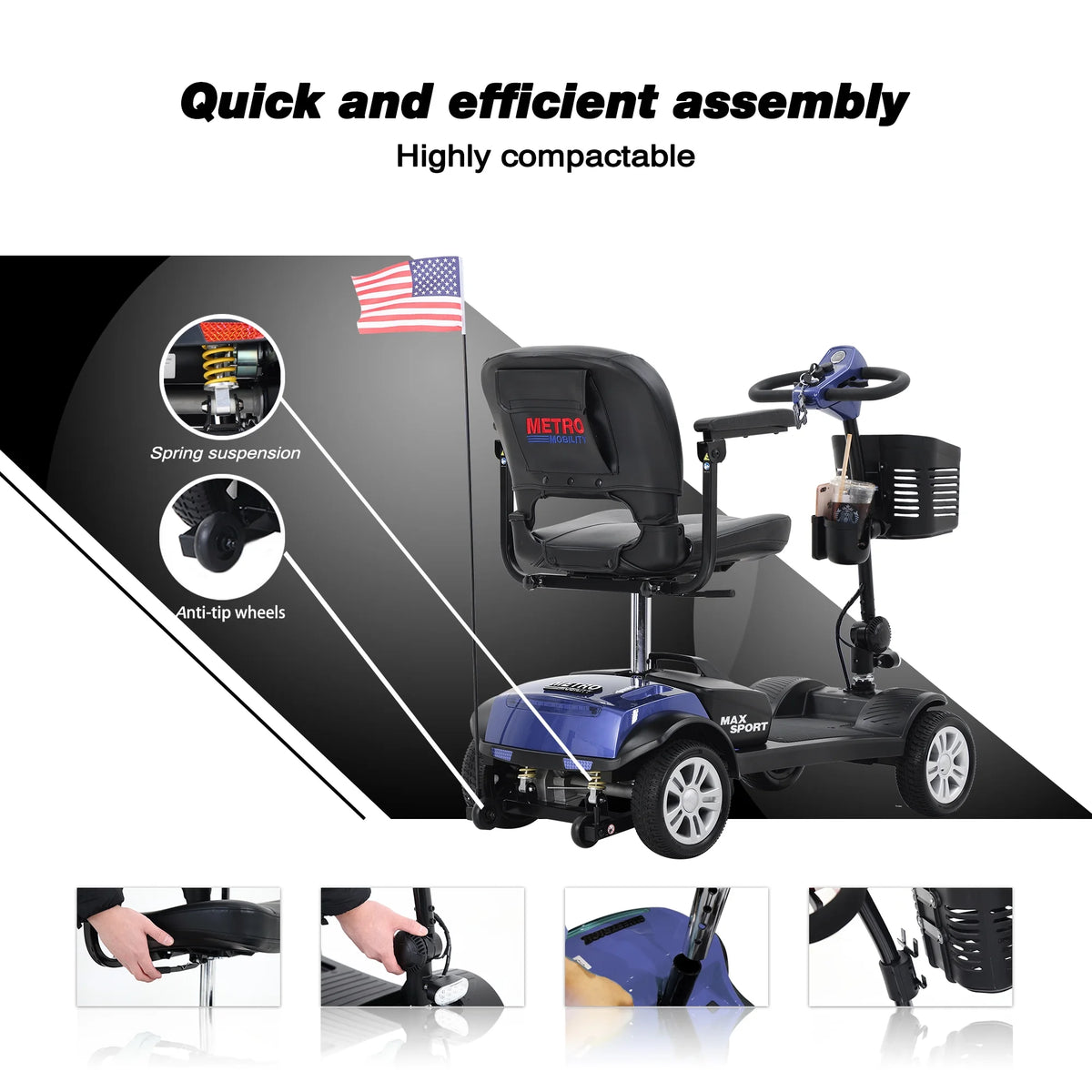 Blue 4 Wheel Mobility Scooter with Phone Holder and Cup Holder E255627