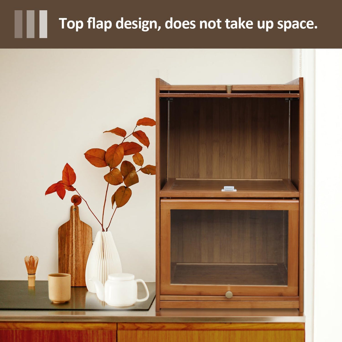 Bamboo Storage Cabinet with Glass Window Doors B288
