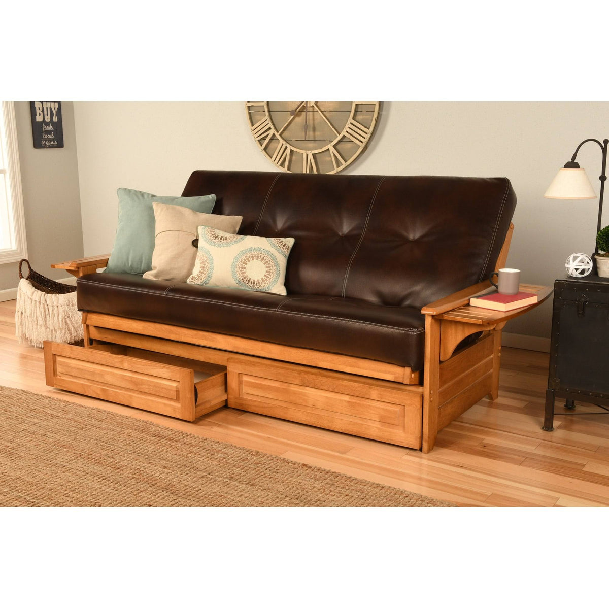 Butternut Futon Set with Storage Drawers and Mattress M1781