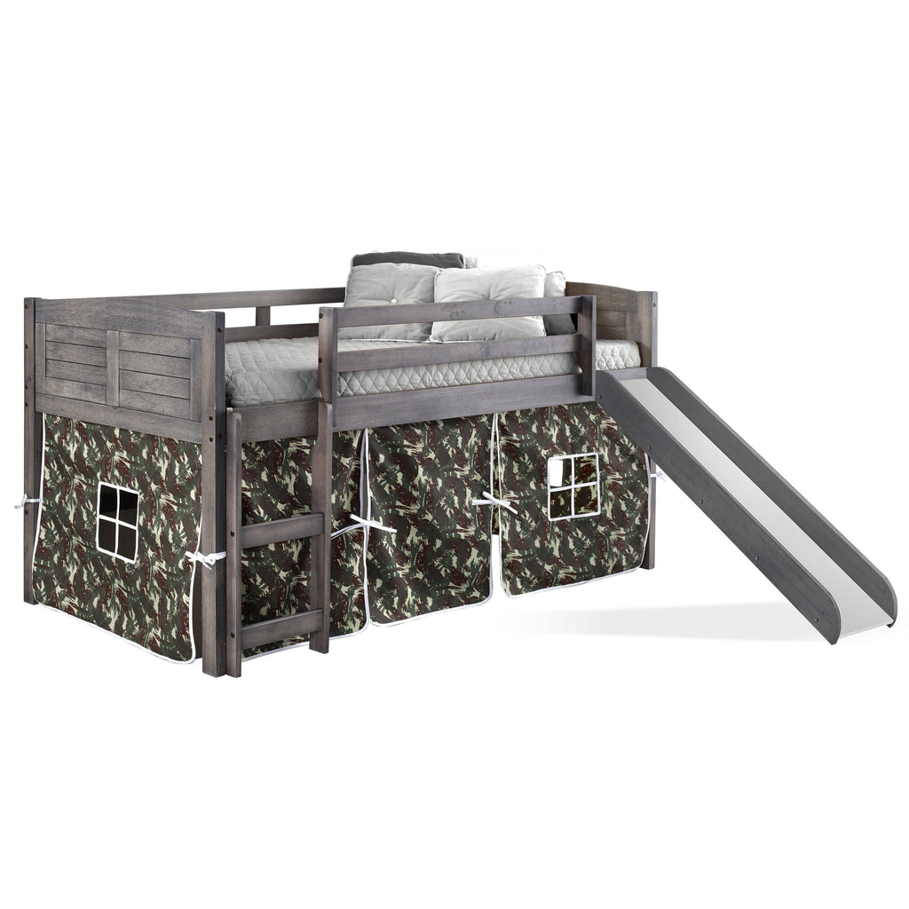Twin Louver Low Loft with Slide and Zebra Tent Kit in Antique Grey Finish S294186