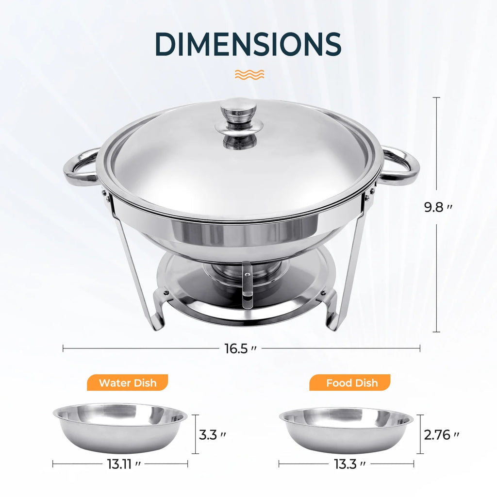 6 Pack 5QT Round Stainless Steel Chafing Dish Buffet Set F98670