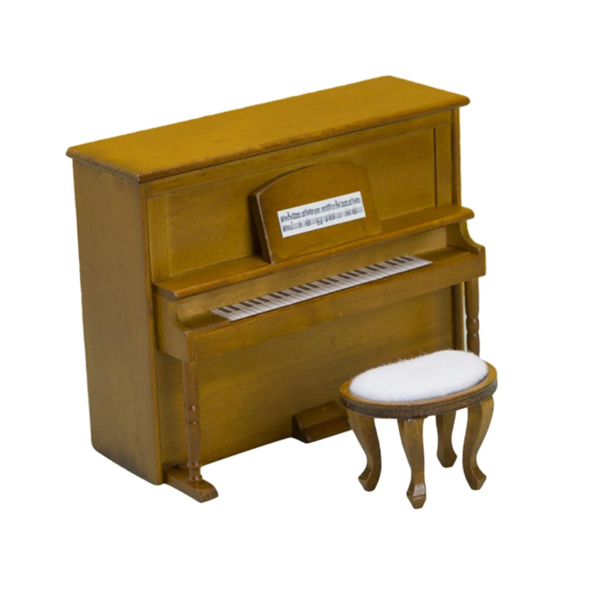 Walnut Miniature Upright Piano Dollhouse Furniture with Stool Z684