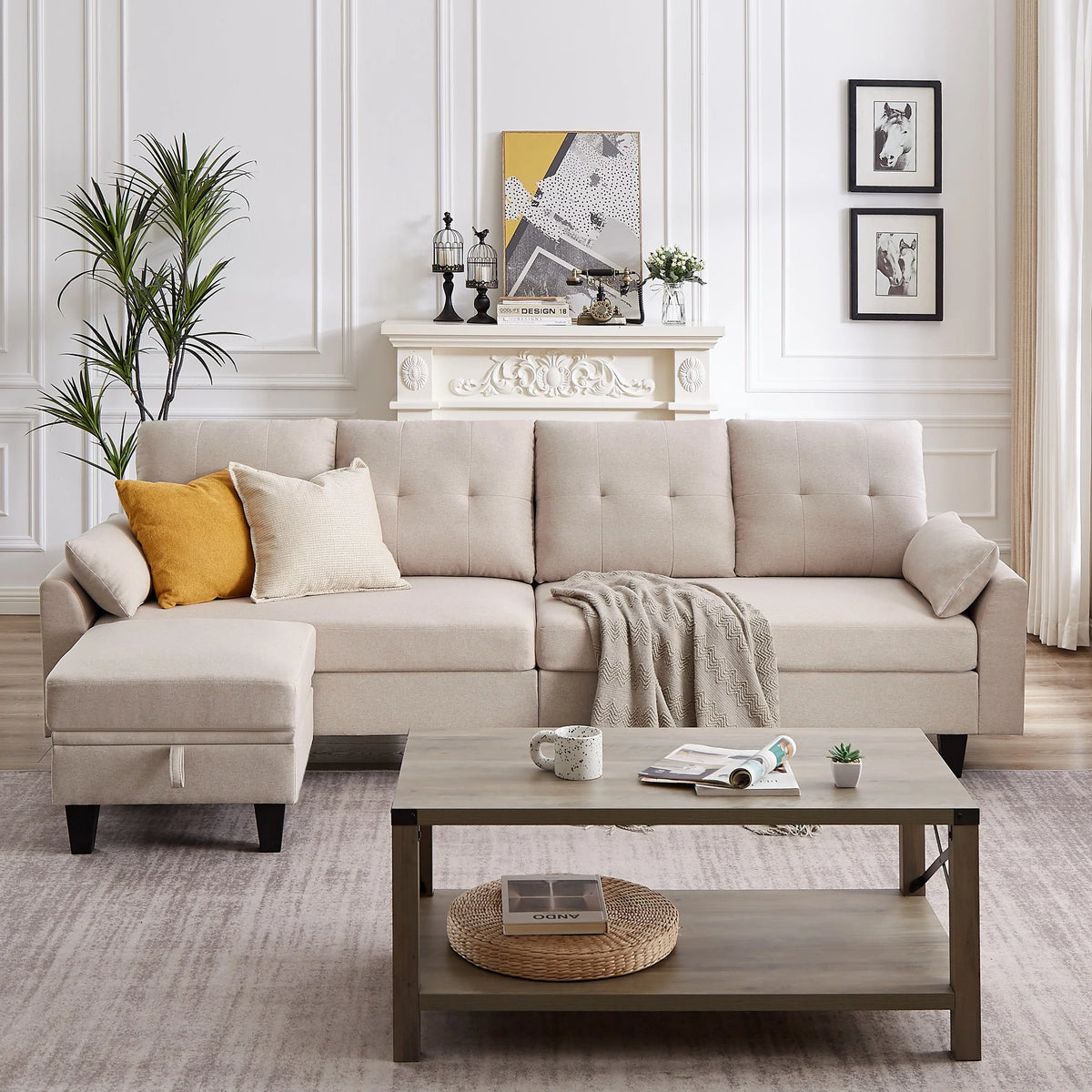 Modern Sectional Sofa with Reversible Chaise L Shaped 4-Seat Convertible Sofa B44247