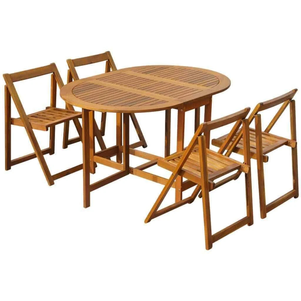 5 Piece Folding Outdoor Dining Set Solid Acacia Wood I877