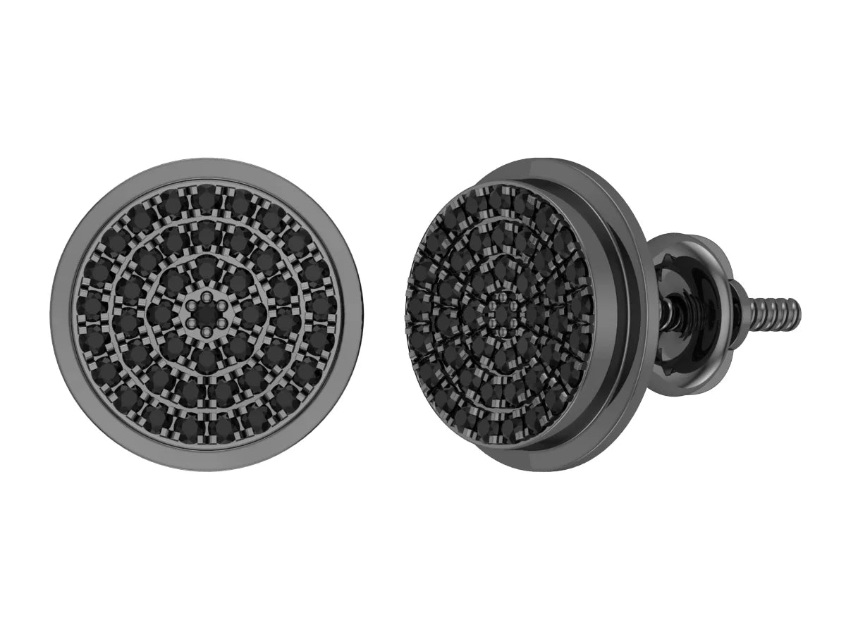 Black Diamond Double Halo Screw Back Stud Earring C7346