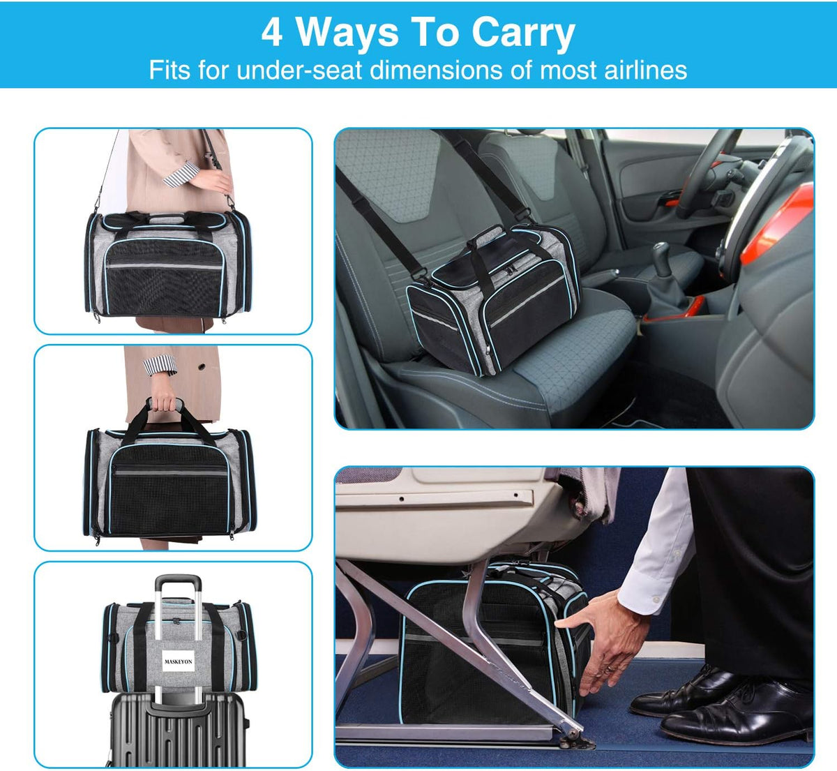 Large Soft-Sided Collapsible Pet Travel Carrier with 5 Doors G657