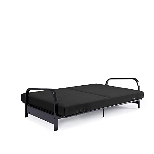 Black Convertible Metal Frame Futon Sofa with Coil Mattress P89373