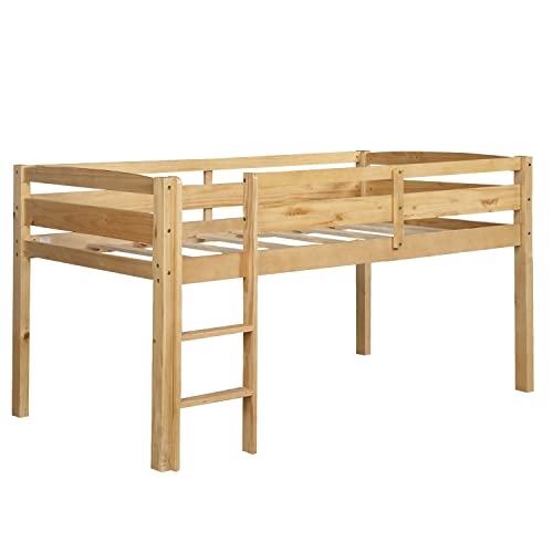 Twin Size Wood Loft Bed with Slide and Storage Shelves J4015