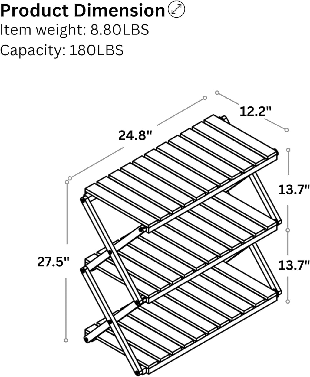 3 Tier Acacia Wood Folding Shelf B2479