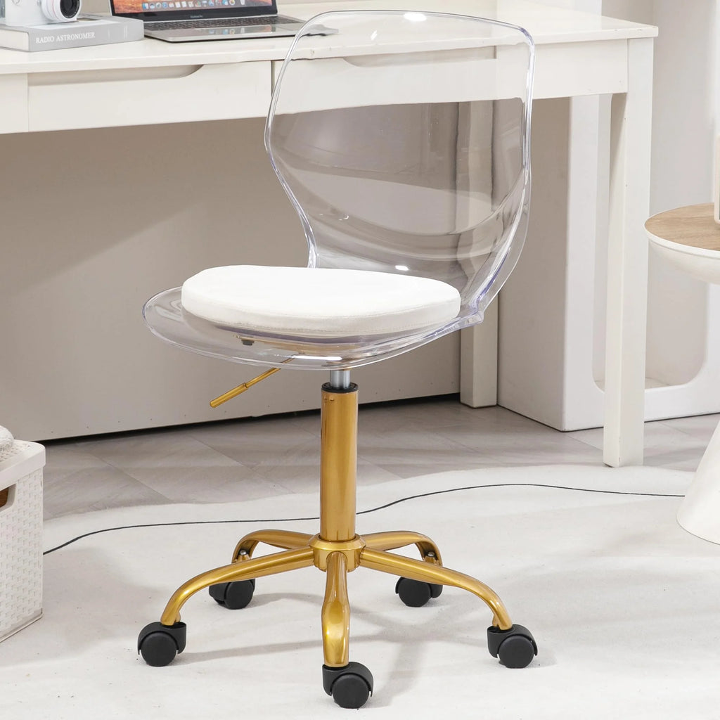 Acrylic Desk Chair with Removable Cushion, Clear Adjustable Rolling Swivel Chair C8194