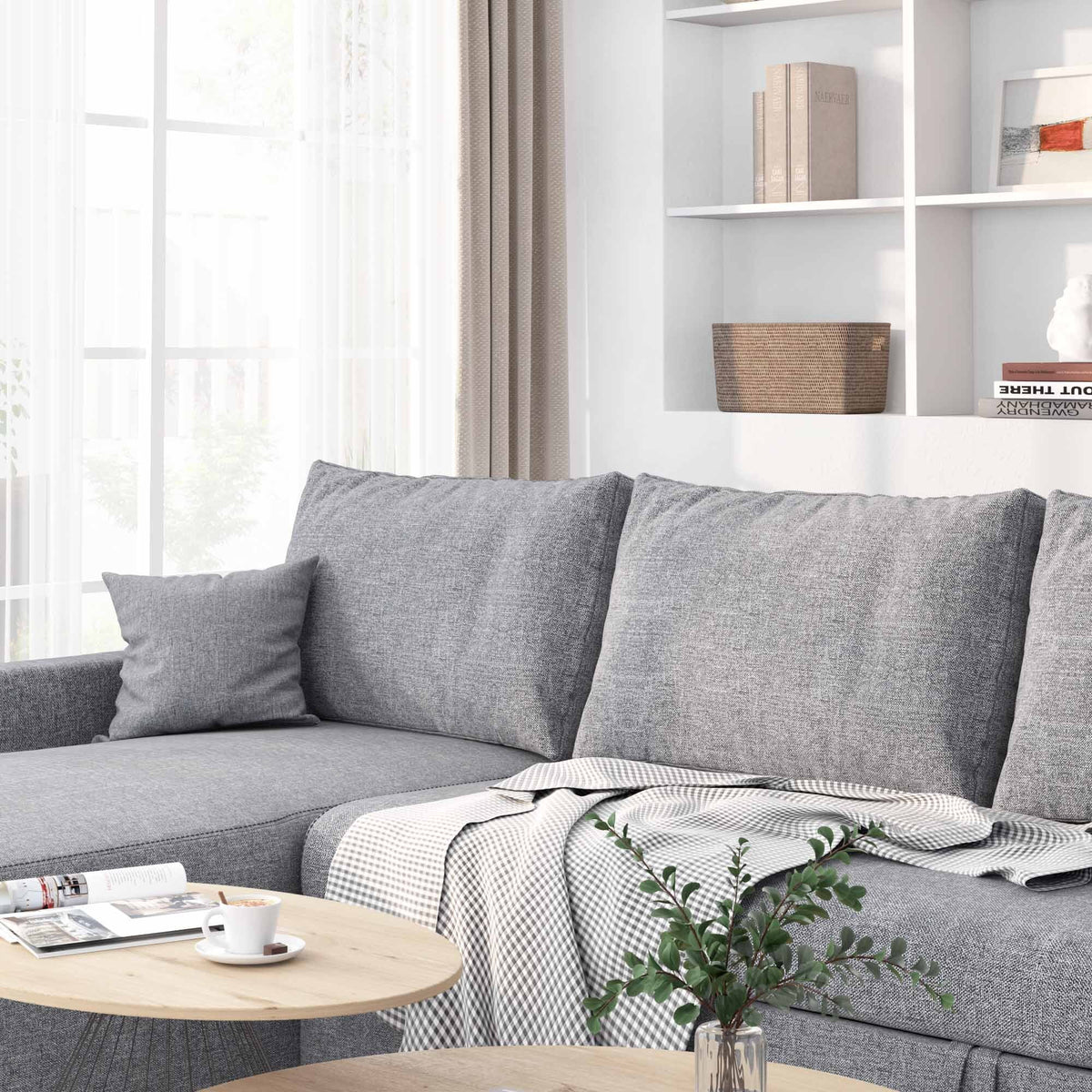 Dark Gray Linen Fabric L Shape Sofa Bed with Storage Chaise H3802
