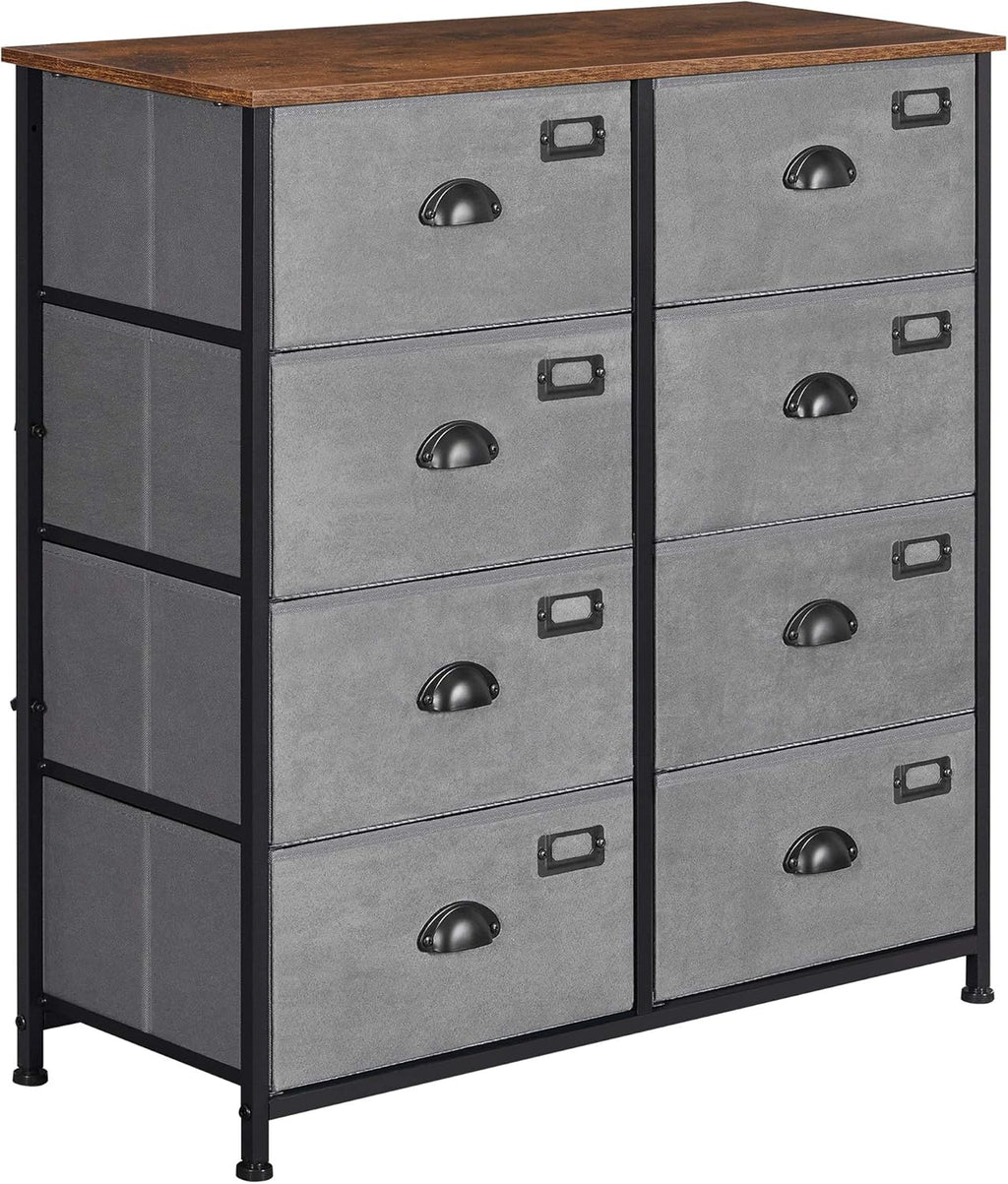 Rustic Brown and Black 8 Fabric Drawer Dresser F9080