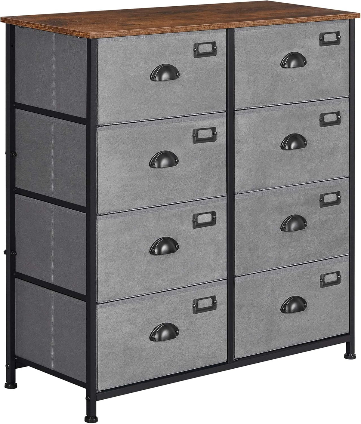 Rustic Brown and Black 8 Fabric Drawer Dresser F9080