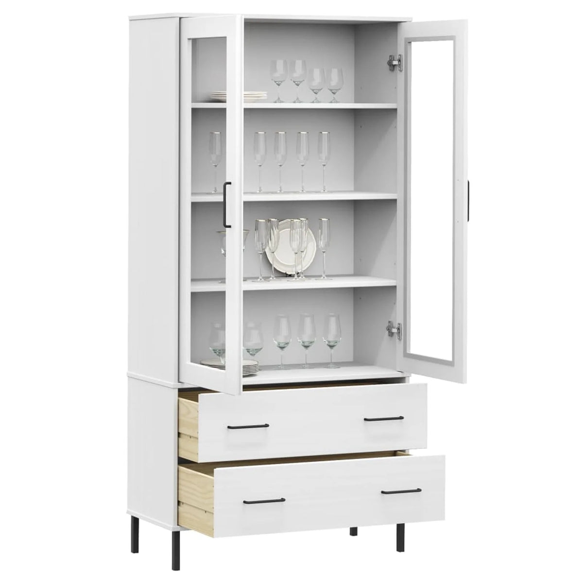 Pine Wood Bookcase with 2 Doors and 2 Drawers N19363