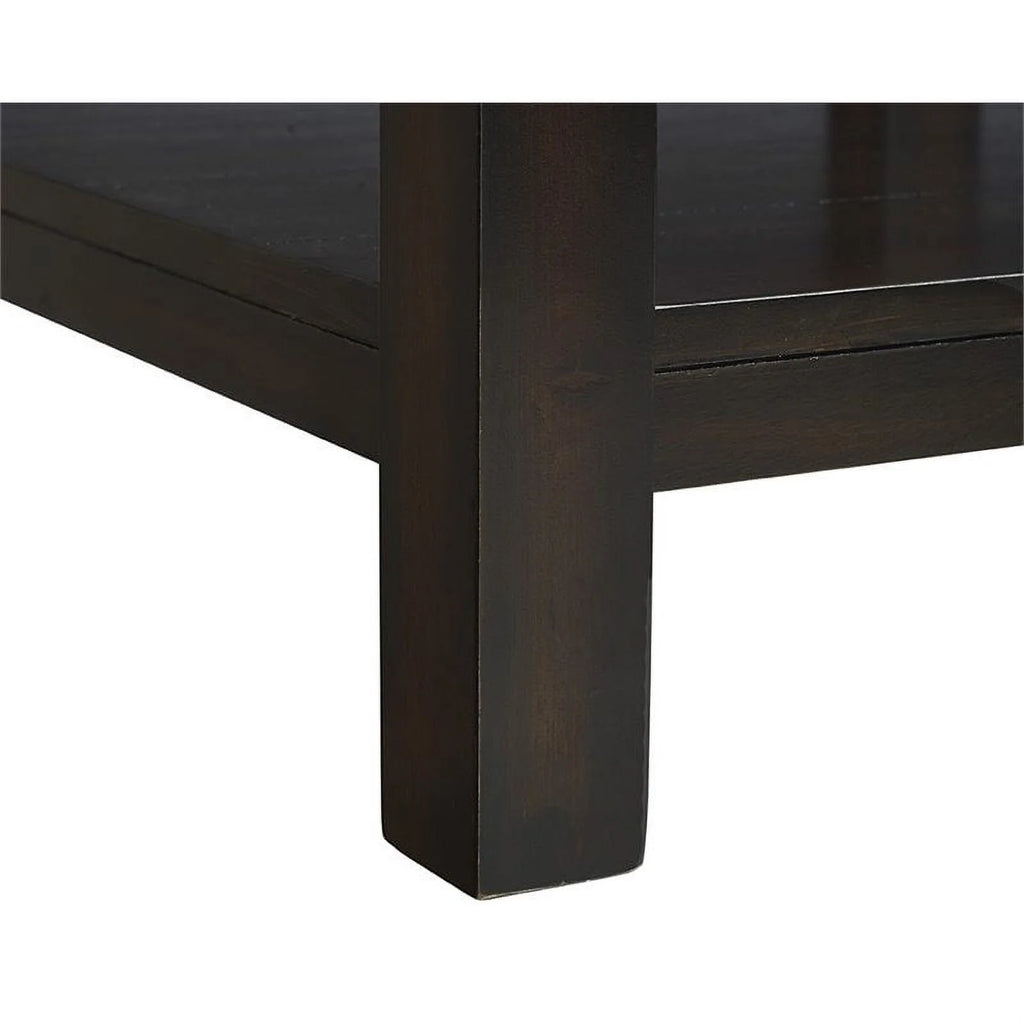 Square Wood End Table with Marble Top and Bottom Shelf in Espresso G4040