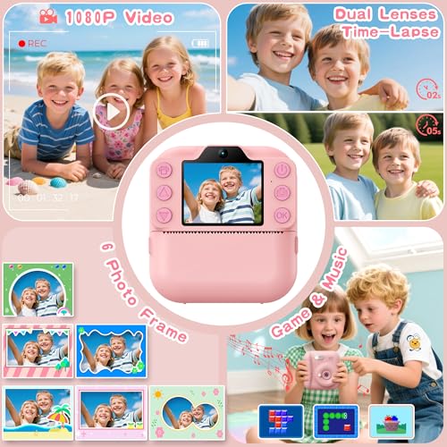 Instant Print Kids Camera 64GB SD Card Pink K363