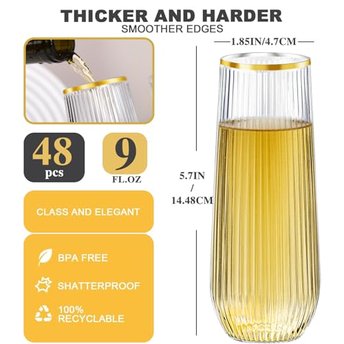 48 Pack 9 Oz Clear Plastic Stemless Champagne Flutes N7530