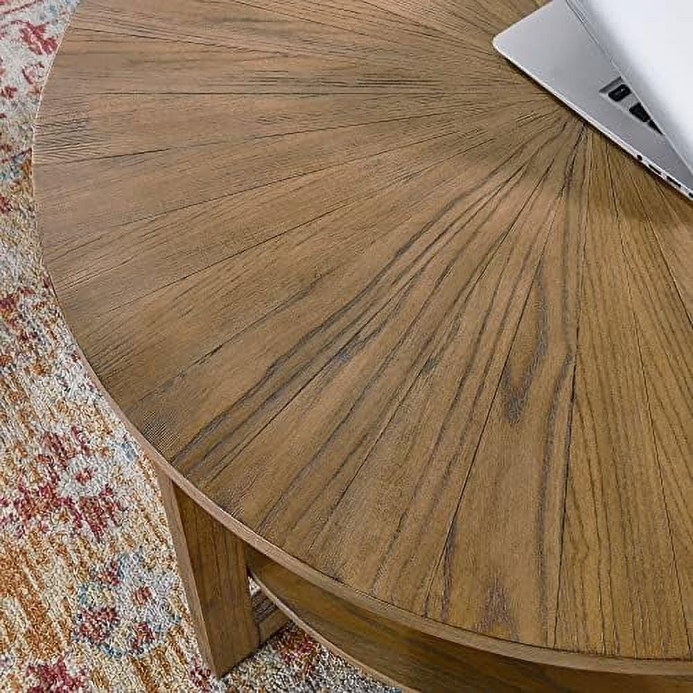 Round Solid Wood Coffee Table Yellowish Brown Q915783