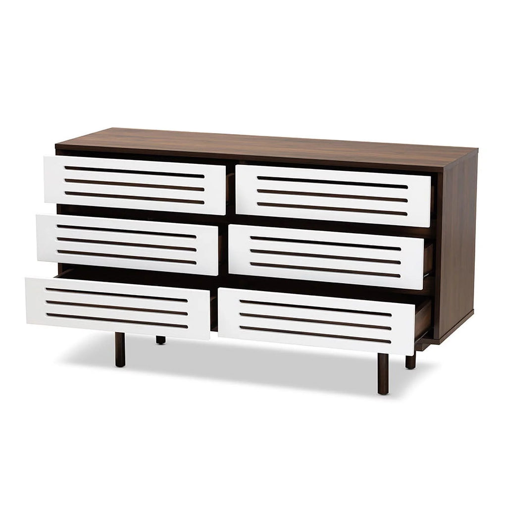 Walnut Brown and White 6-Drawer Wood Dresser V69668