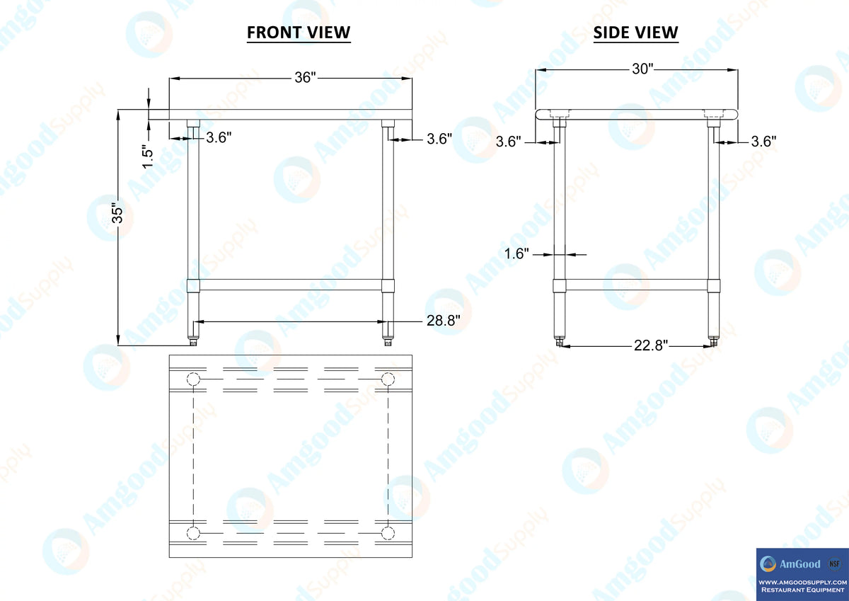 36" Stainless Steel Work Table with Undershelf X3673