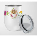 Collie Pink Flowers Stainless Steel 12 oz Stemless Wine Glass B2194
