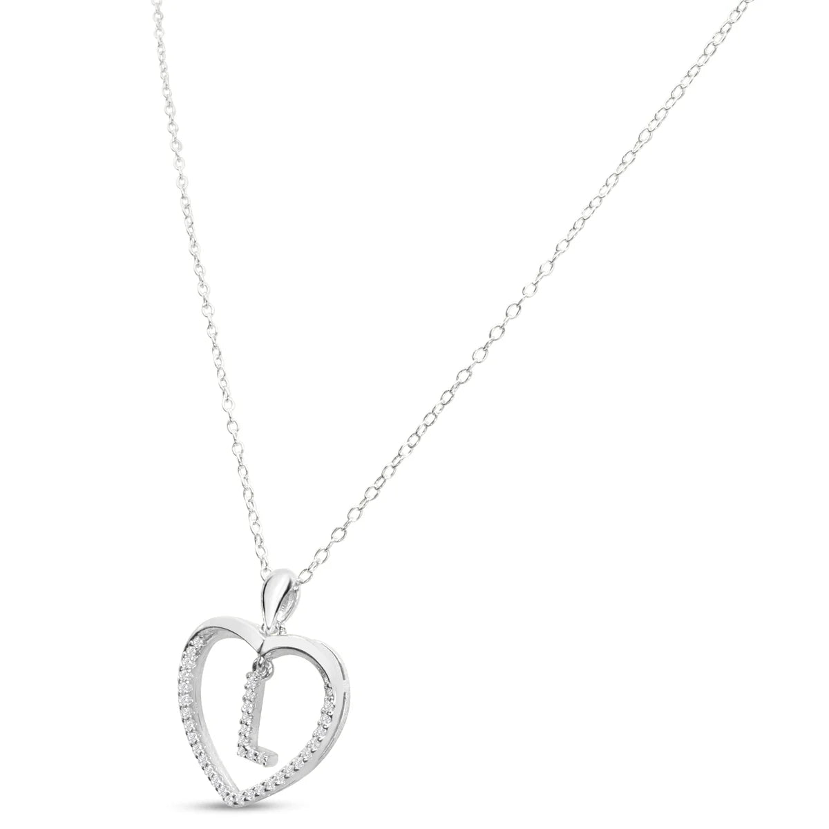 Sterling Silver Letter L Initial Necklace, 1/5ct Diamond, 16 Inches M3468