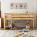 Twin Size Wood Loft Bed with Slide and Storage Shelves J4015