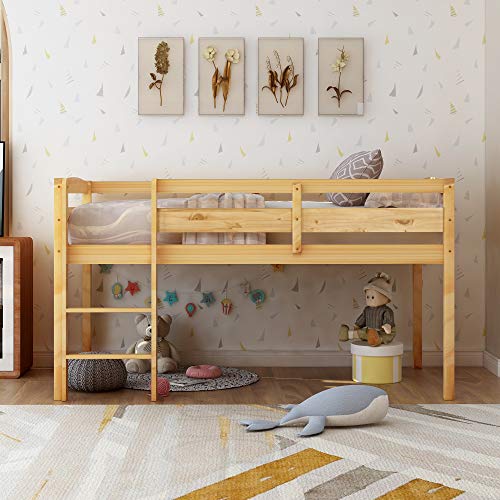 Twin Size Wood Loft Bed with Slide and Storage Shelves J4015