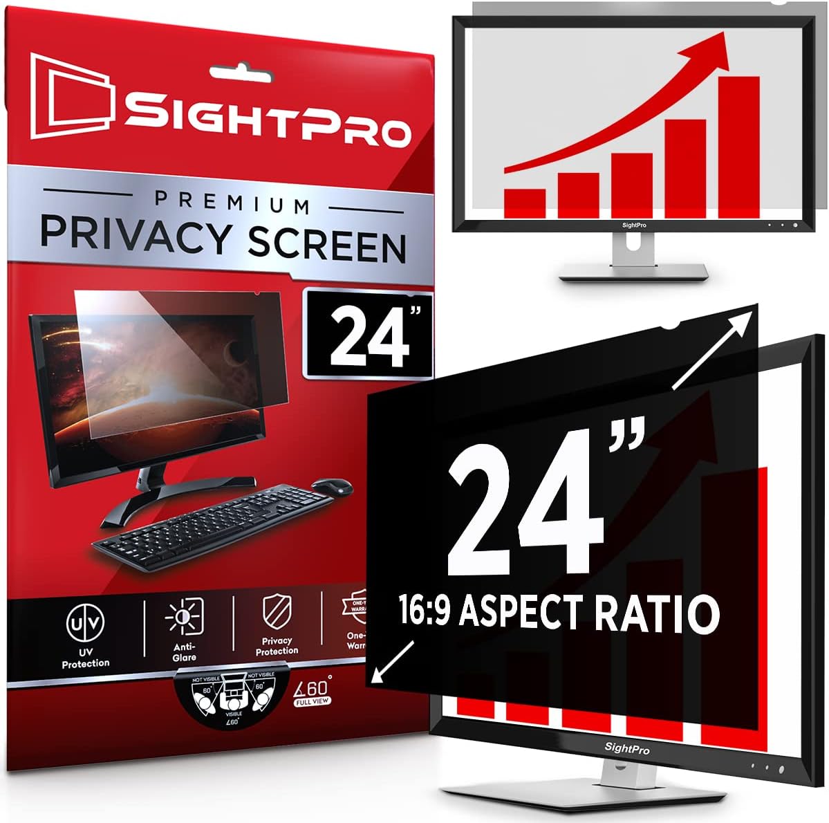 24 Inch Computer Privacy Screen Filter for 16:9 Widescreen Monitor, Pack of 2 T7926