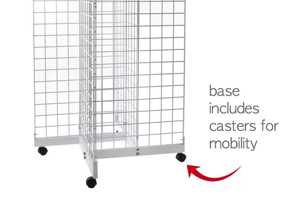 White 4-Way Wire Grid Tower with Base and Casters V5275