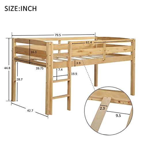 Twin Size Wood Loft Bed with Slide and Storage Shelves J4015