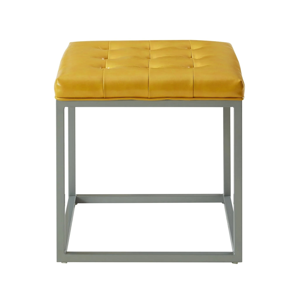 PU Leather Tufted Cube Ottoman with Metal Frame G8757