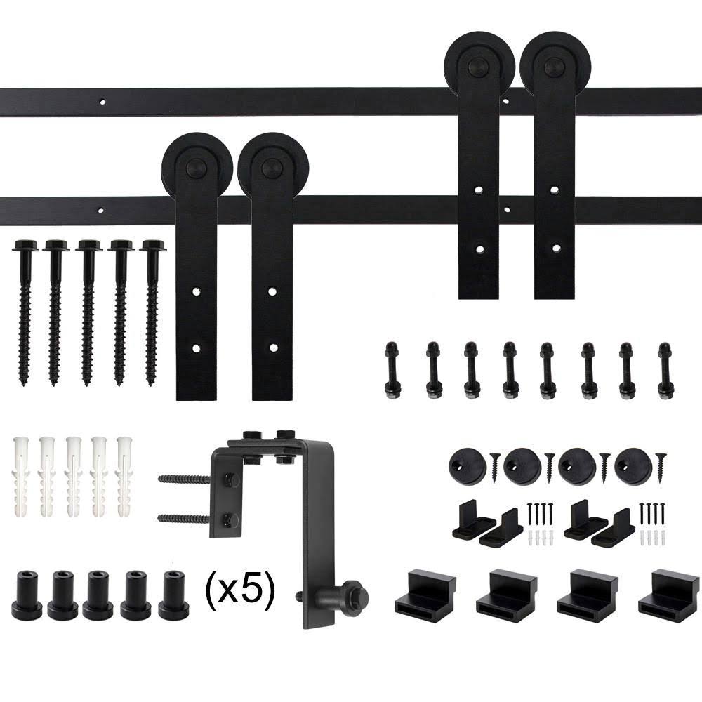 Black Bypass Sliding Barn Hardware Track Kit for Double Wood Doors B475996