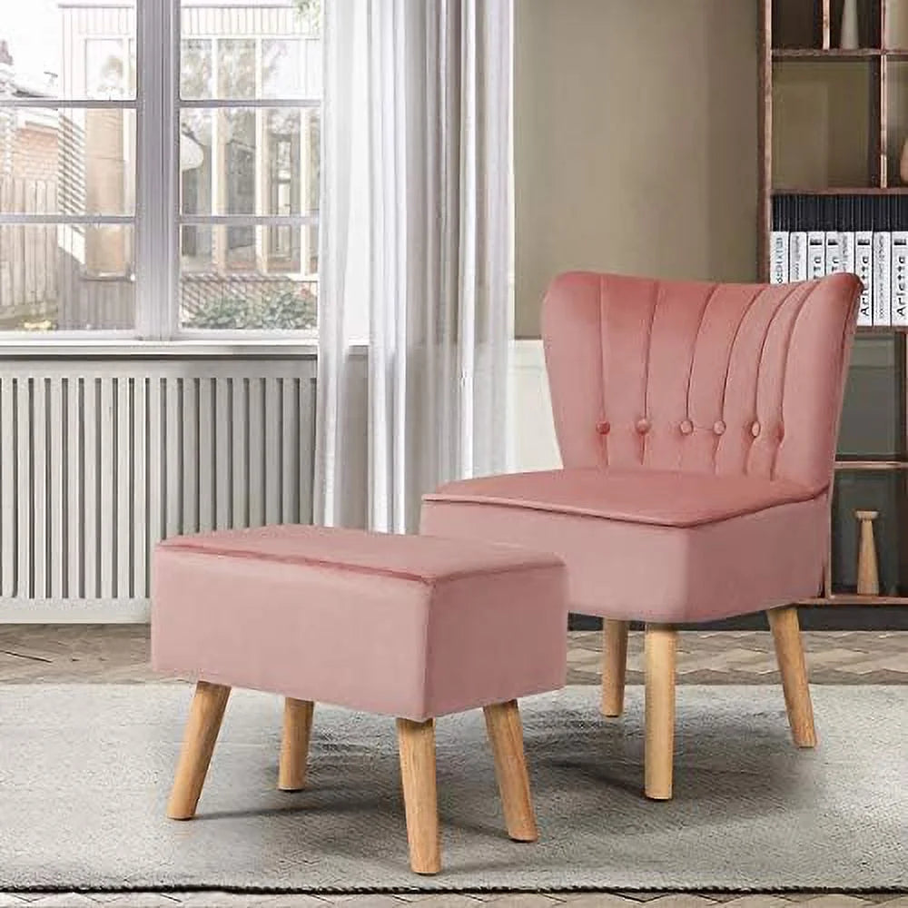 Tur Velvet Accent Chair Ottoman Set F3027