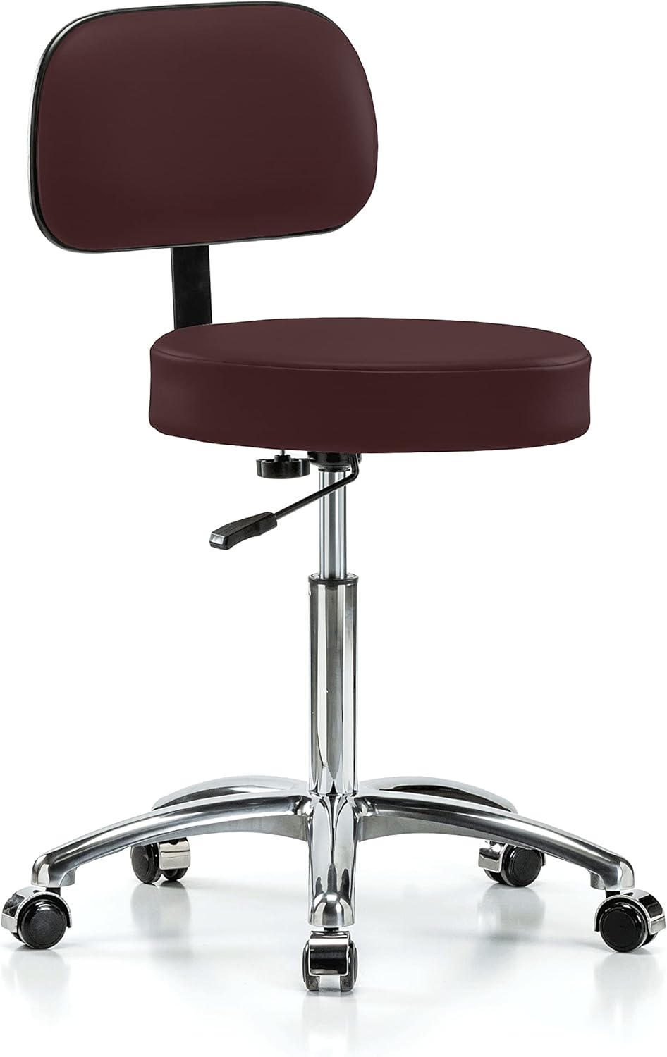 Chrome Rolling Height Adjustable Exam Stool with Back and Footring (Cinder Fabric) K365