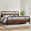 Dark Brown King Size Metal Platform Bed Frame with Wooden Headboard W311
