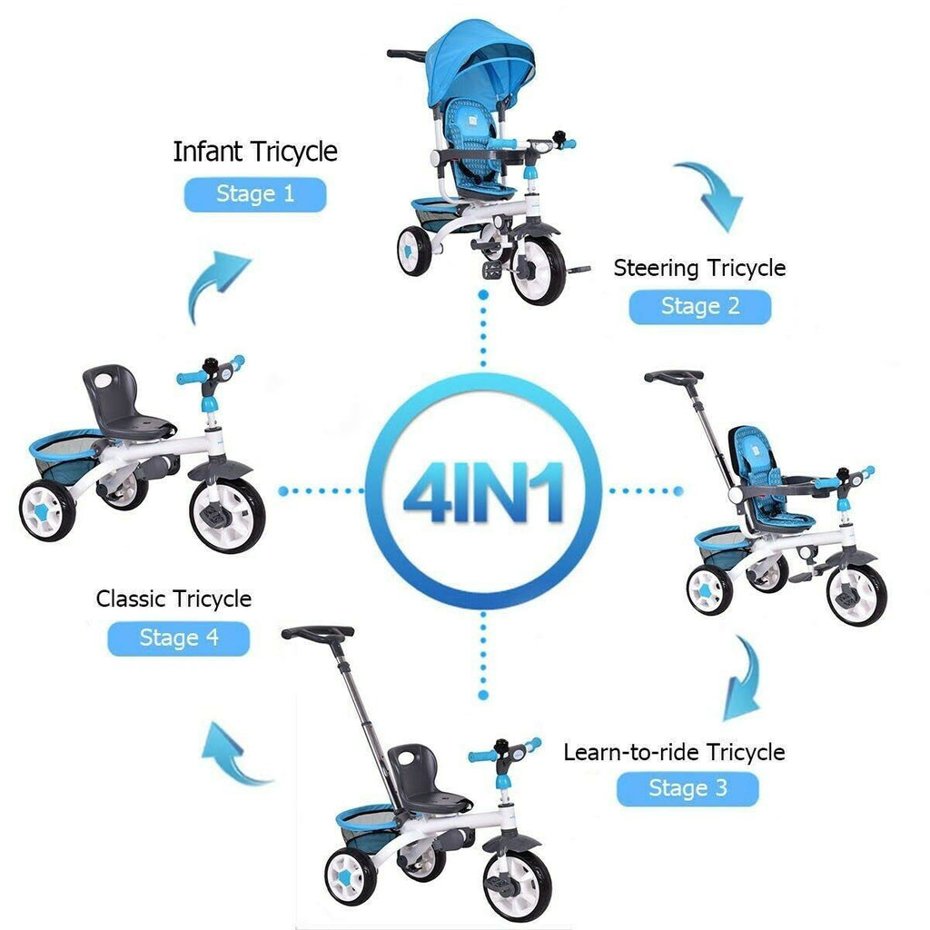 4-in-1 Detachable Baby Stroller Tricycle with Canopy K387228