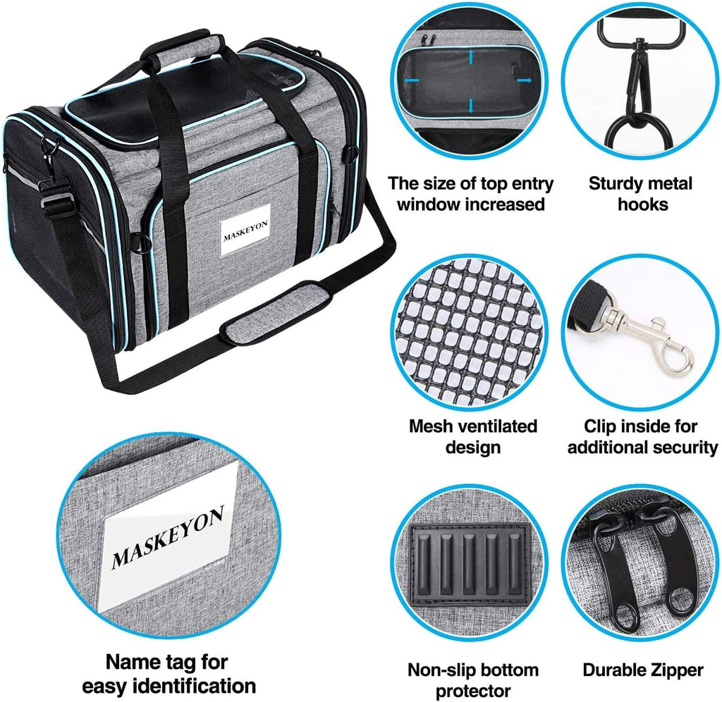 Large Soft-Sided Collapsible Pet Travel Carrier with 5 Doors G657