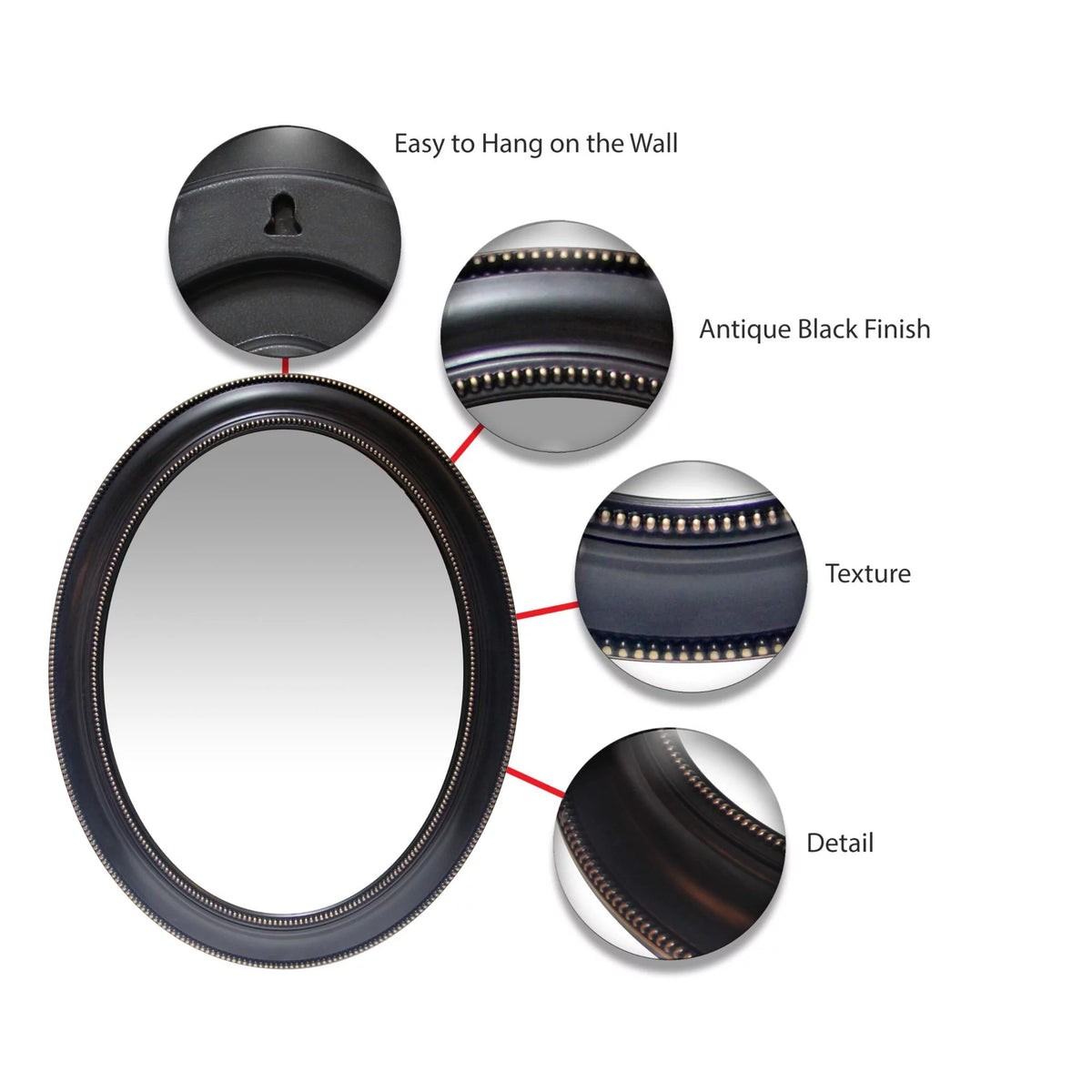 Black and Gold Oval 30-inch Wall Mirror K92064