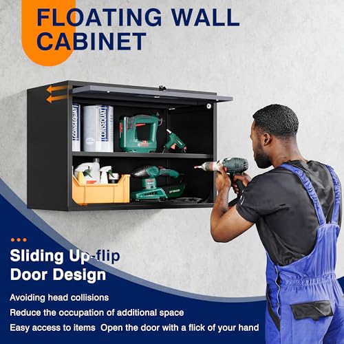 Black Metal Wall Mounted Storage Cabinet with Doors and Shelves Q487