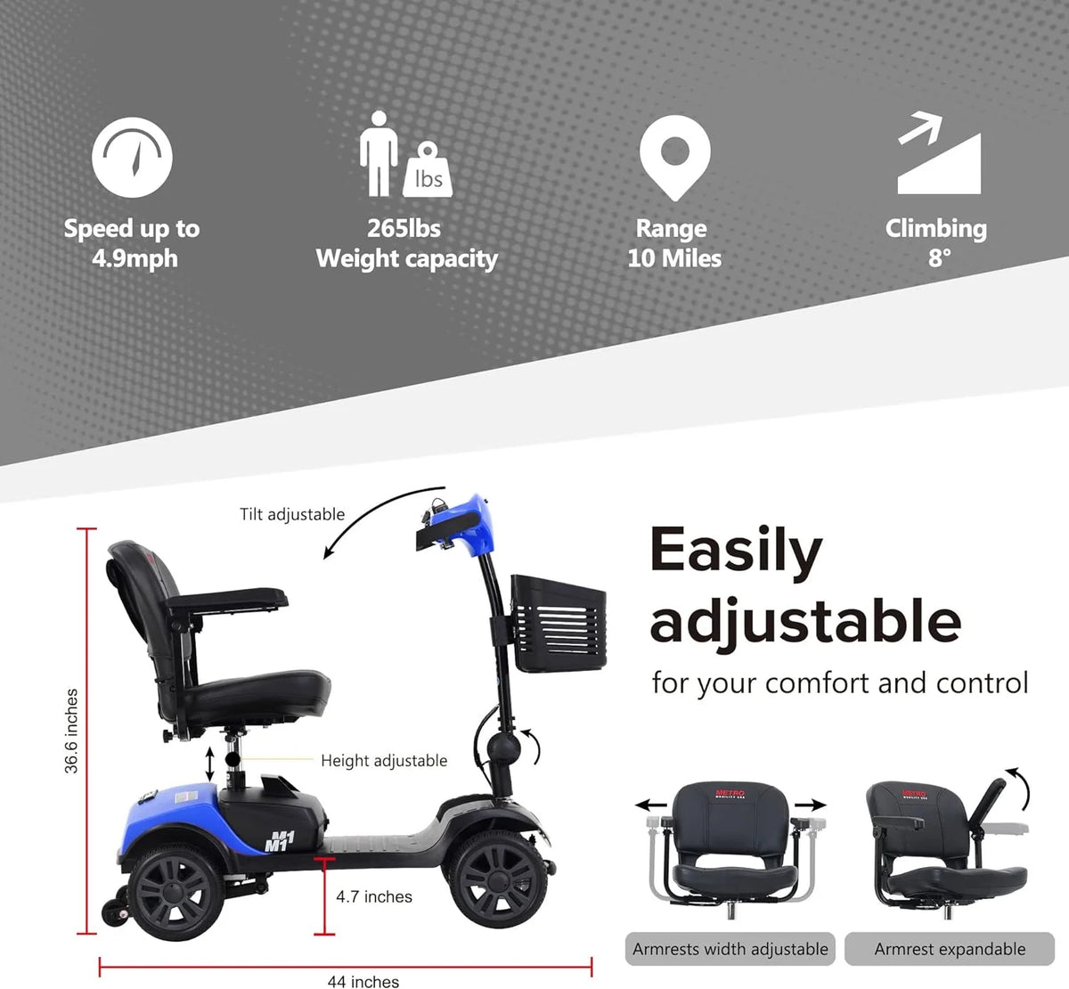 Blue 4 Wheel Folding Mobility Scooter C539