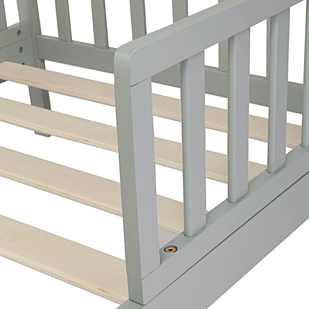 Gray Wood Toddler Bed with Guardrails Y14823