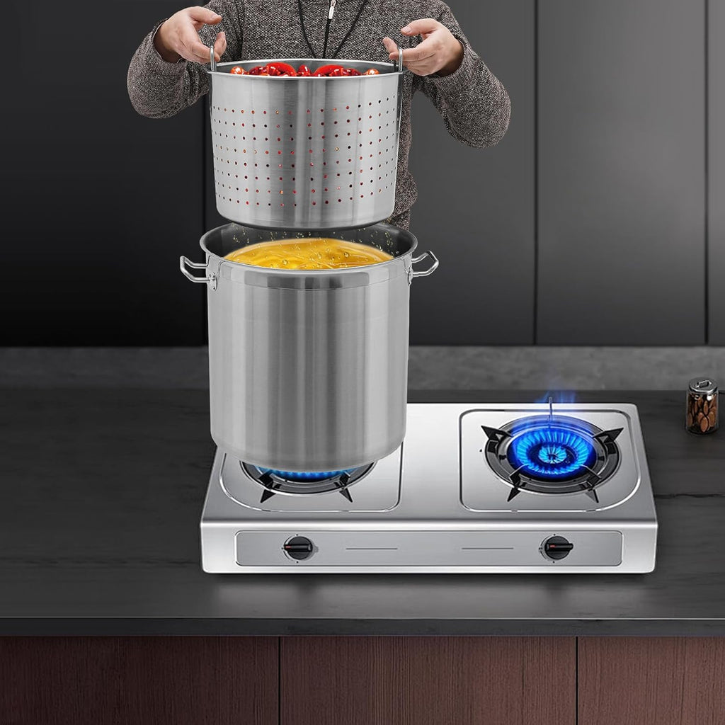 36 QT Stainless Steel Stock Pot with Handle and Strainer F47891