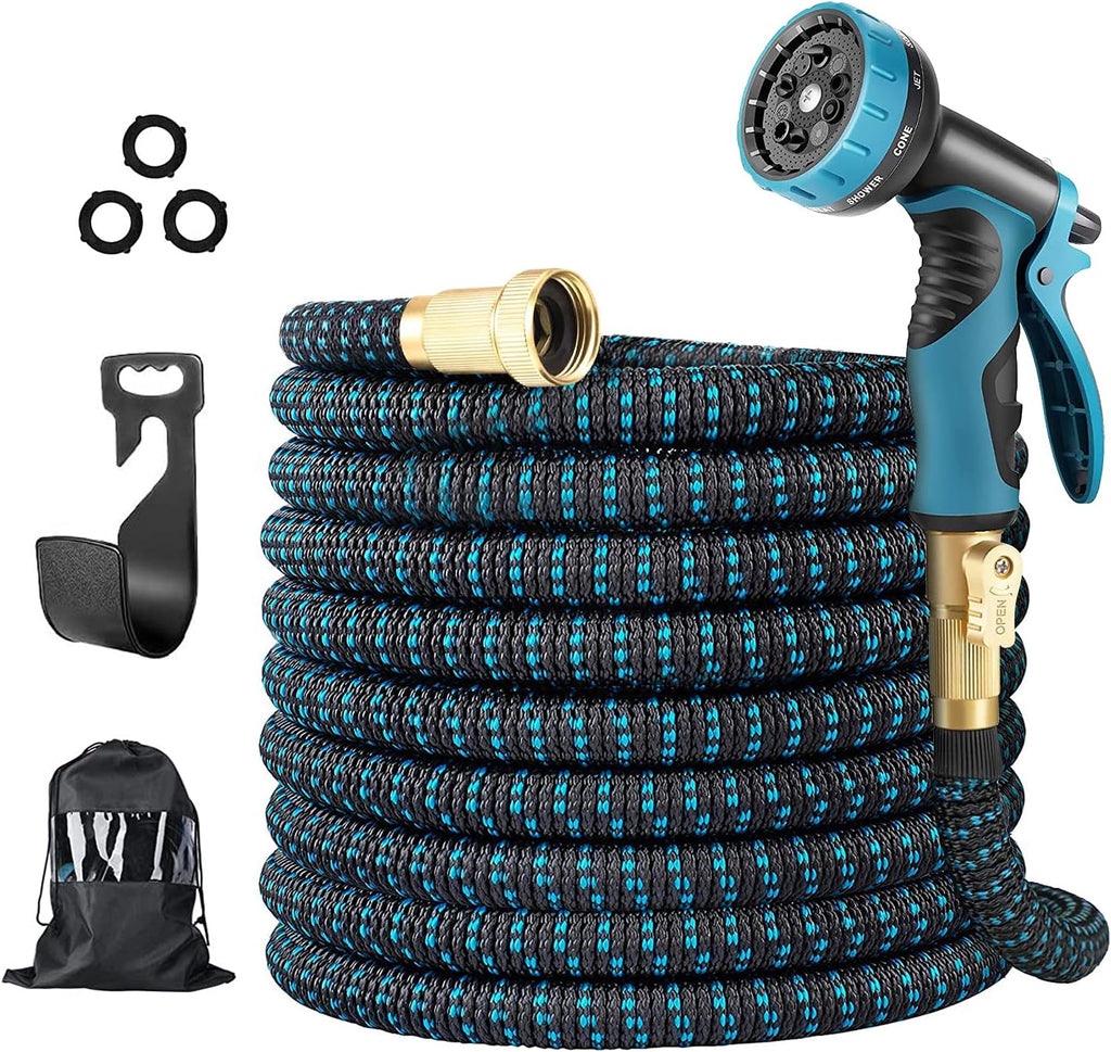 50Ft Expandable Garden Hose with Spray Nozzle, Solid Brass Fittings, Pack of 2 R34050