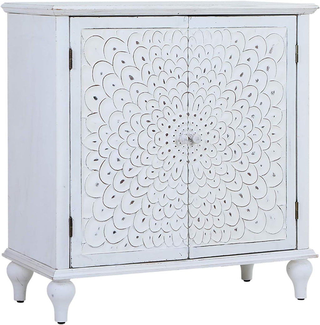White Distressed Accent Storage Cabinet with 2 Doors T391723