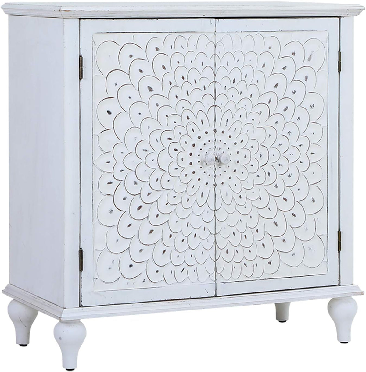 White Distressed Accent Storage Cabinet with 2 Doors T391723