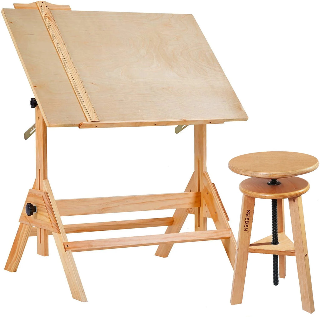 Adjustable Height Beechwood Wooden Drafting Stool D237